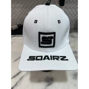 Sqairz White Golf Hat Adjustable Velcro Strap Logo Embroidered Cap